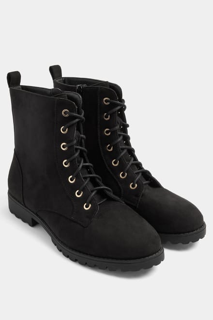 Yours Zwarte Veterboots Van Imitatiesuède In Brede Epasvormsize 37E