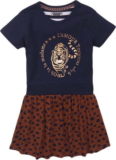 DJ Dutchjeans meisjes jurk DJ Tiger Navy Cognac