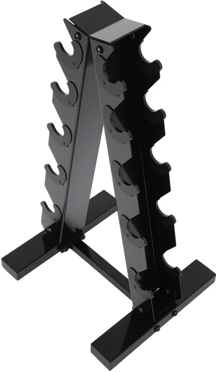 Sello! halterrek dumbells – A-frame – 5 paar – draagvermogen 100kg – rubberen houders – open ontwerp – stalen constructie
