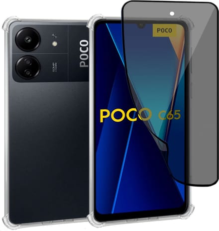 Geschikt voor Poco C65 - Hoesje + Privacy Screenprotector – Privé - Gehard Glas Cover