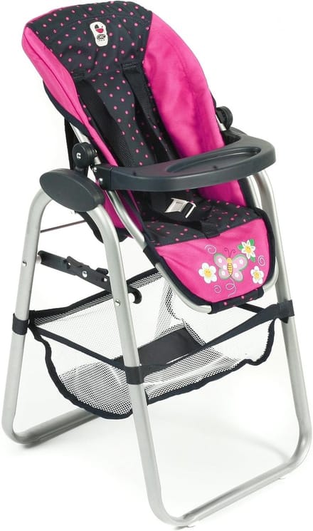 Kinderstoel voor poppen, stippen marine-roze