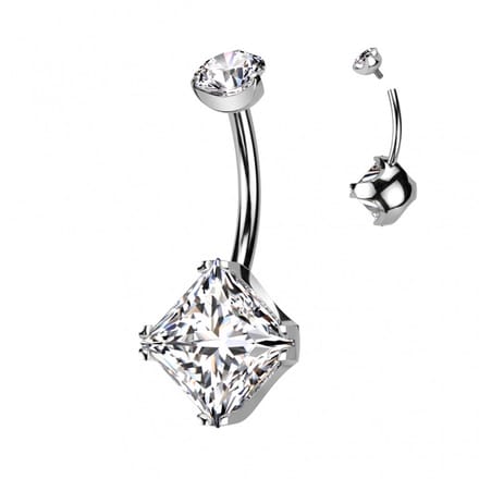 Navelpiercing titanium vierkante steen - LMPiercings