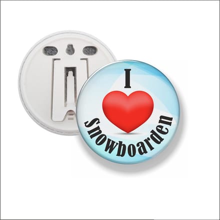 Button Met Clip 58 MM - I Love Snowboarden