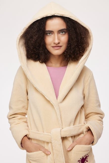 Woody badjas dames- beige - 242-12-YNA-C/207 - maat M