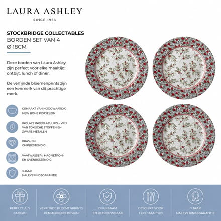 Laura Ashley Stockbridge Collectables Borden set van 4 - Kerstservies - Ø 18cm