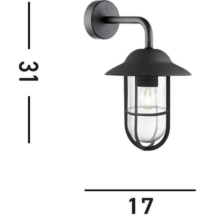 Searchlight Buitenwandlamp Toronto, zwart IP44, staal, glas, E27