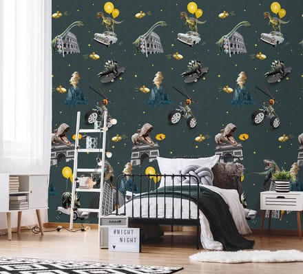 INGK Kinderbehang - Olive & Noah - It's a Crazy World Petrol