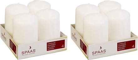 Spaas Stompkaarsen/zuilkaarsen - set van 8x - creme wit - D5 x H8 cm - 12 branduren