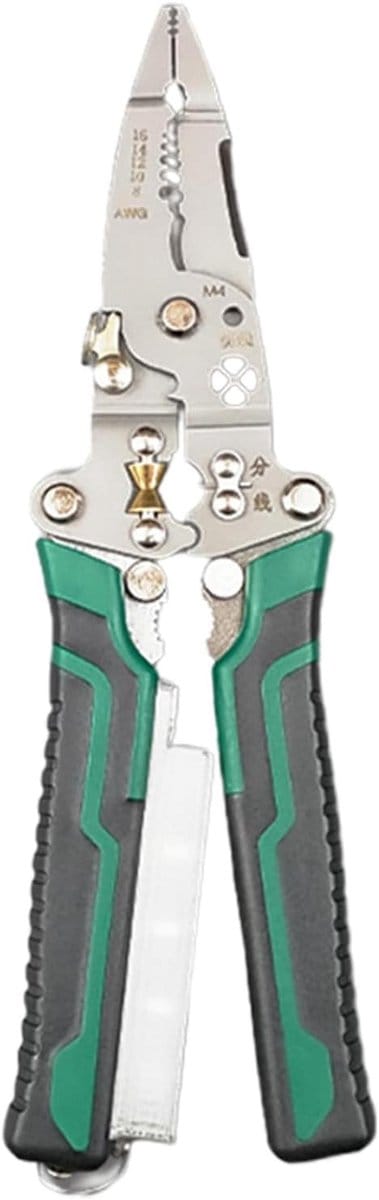 Striptang Multifunctioneel - Kabelsnijtang Gereedschap - Precisie Werk - Geïntegreerde Tester - 21.5 cm Lengte - groen