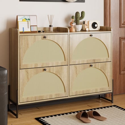 Clruro Schoenenkast - Met 4 Kleppen En Verstelbare Planken - Smal Ontwerp - Hout - Wit