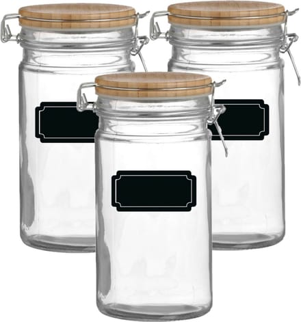 Weckpot/inmaakpot - 6x - 1L - glas - met beugelsluiting - incl. etiketten
