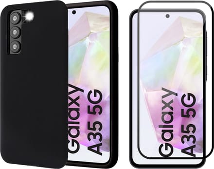 Hoesje geschikt voor Samsung Galaxy A35 - Screenprotector Volledig Dekkend Glas - Mat Back Case Zwart
