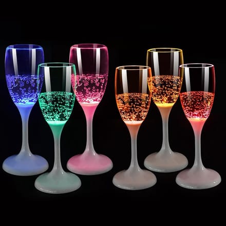 Dailygoods - Set van 6 Oplichtende Champagneglazen met LED-verlichting