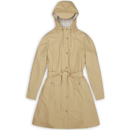 RAINS Curve Long Jacket W3 Sand Maat: L | Regenjassen Outlet | Dames | Beige