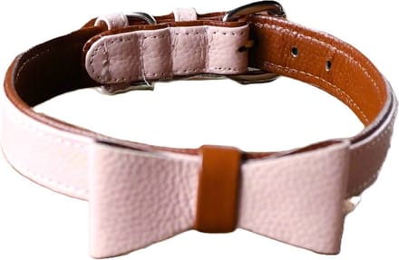 Cavlicious® hondenhalsband met strik - leer - roze - L