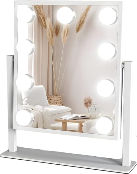Ploutos® Vanity Spiegel - Verlichte LED Spiegel met Dimbaar Licht – Compact Design voor Kaptafel - Wit - 36cm x 29cm x 6cm