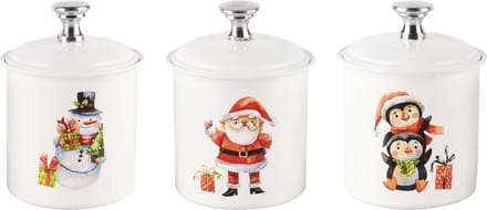 Dekoratief | Bewaarpotje 'Santa/Snowman/Penguin', metaal, 7x7x8cm, set van 3 stuks | A248235