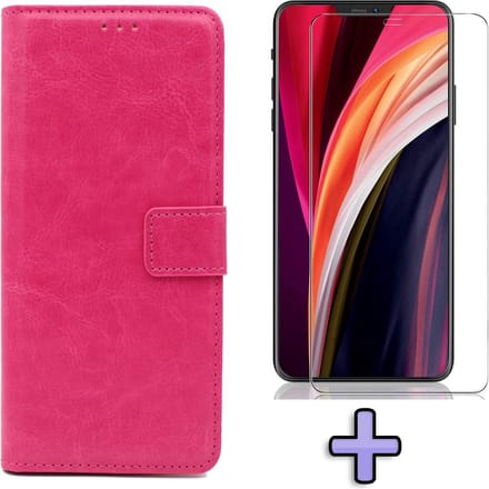HB Hoesje Geschikt voor Apple iPhone 12 Pro Max Roze - Portemonnee Book Case - Kaarthouder & Magneetlipje & Glazen Screenprotector