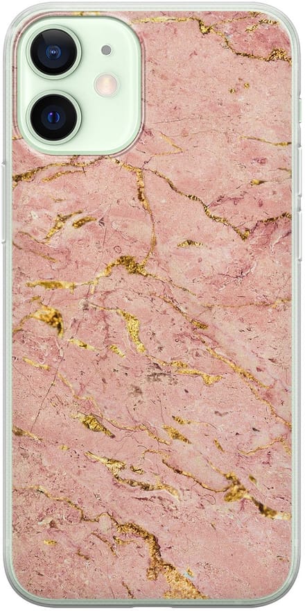 Leuke Telefoonhoesjes - Hoesje geschikt voor iPhone 12 Mini - Marmer roze goud - Soft case - TPU - Marmer - Roze