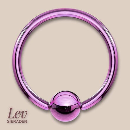 Lev Sieraden - Titanium ball closure ring piercing - Paars kleurig - 1.6 x 12 mm - Piercing ring