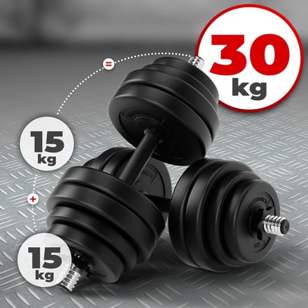 Physionics - Dumbbell Set 30KG - Korte Halterstangen - Stersluitingen - Verstelbaar