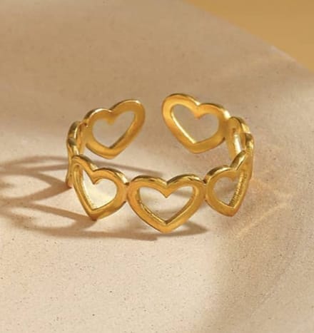 Verstelbare Ring Kleine Open Hartjes | Stainless Steel Goud