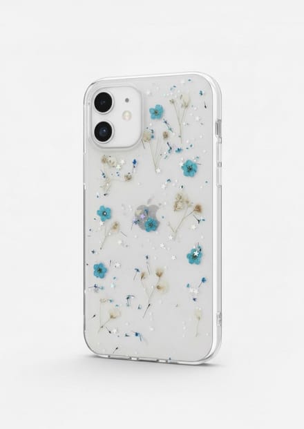 Iphone 15 telefoonhoesje - gedroogde bloemetjes - blauw