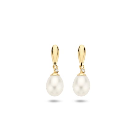 Marie Celeste oorhangers parel en zirkonia - 7.5 - Goud