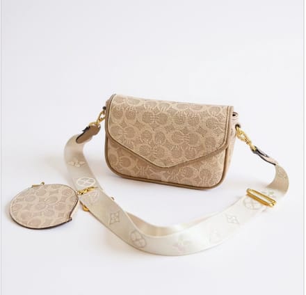 TK-S Handtas, Schoudertasje, geldbeugel, ritssluitingen, beige afwerking