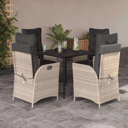 vidaXL - 5-delige - Tuinset - met - kussens - poly - rattan - lichtgrijs