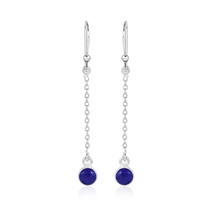 SilverGems Zilveren oorhangers met rond cabouchon geslepen Lapis Lazuli edelstenen