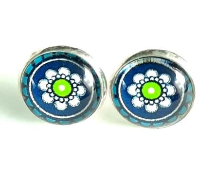 2 Love it Print - Oorbellen - Blauw - Wit - Groen - Zilverkleurig