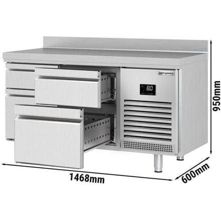 GGM Gastro Kühltisch Premium PLUS - 1468x600mm - mit 4 Schubladen - mit Aufkantung