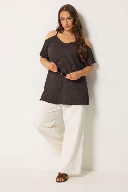 Yours Chocoladebruine Getextureerde Top Met Blote Schouders Size 46