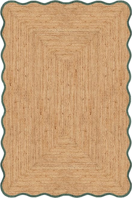 Jute vloerkleed scallop wafelstructuur naturel/groen Mrcarpet
