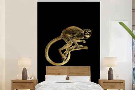 Behang - Fotobehang Aap - Vintage - Goud - Breedte 145 cm x hoogte 220 cm