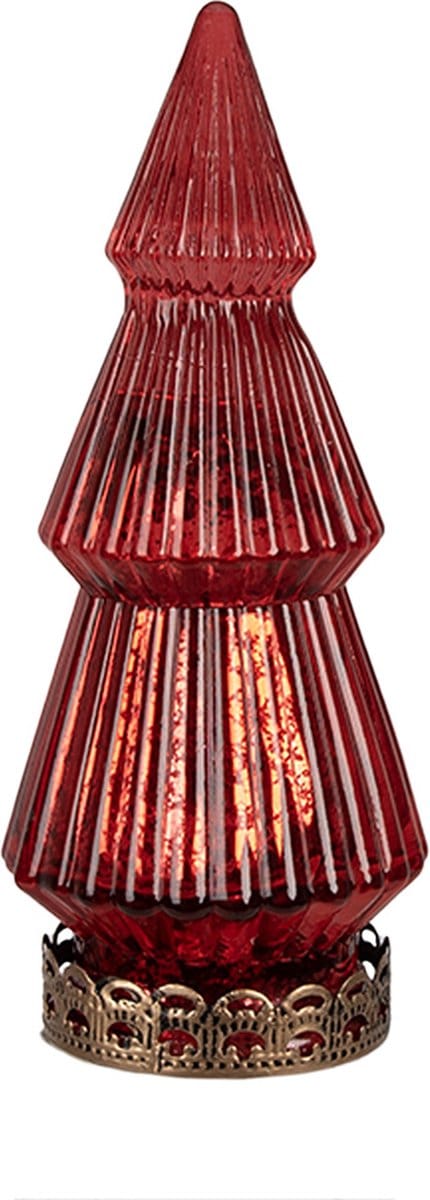 Clayre & Eef Kerstdecoratie met LED-verlichting Kerstboom Ø 7x16 cm Rood Glas