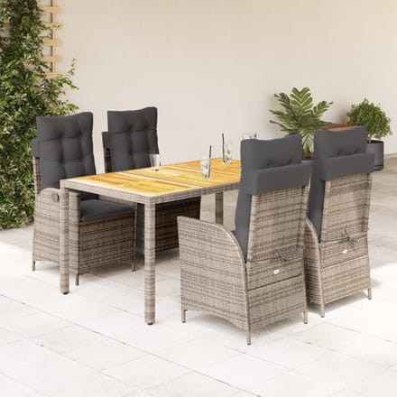 vidaXL - 5-delige - Tuinset - met - kussens - poly - rattan - grijs