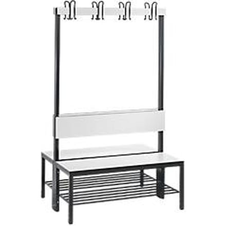 Garderobebank Basic Plus, 2-zijdig, rugleuning, met schoenenrek, basisframe zwart-grijs RAL 7021, B 1000 mm, decor wit