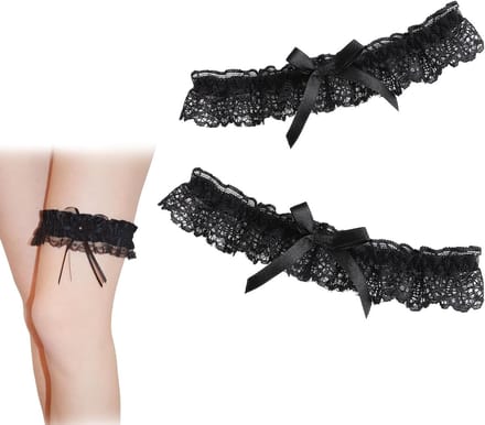 Lace Garter voor Bruiloft, Elegante Bruidsgarters voor Ceremonie en Dans, 2 Stuks (Zwart)