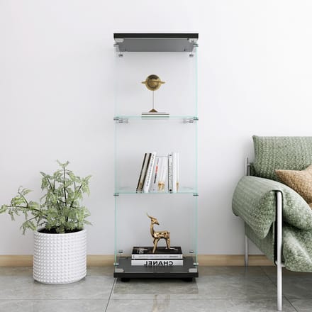 Glazen Vitrinekast 1 Deur – 3 Planken – Afsluitbaar – Zwart