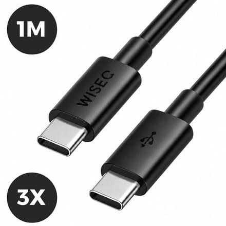 USB C snellaadkabel 1 meter - 3-pack - premium USB C naar USB C oplaad- en datakabel - geschikt voor Samsung Galaxy en Apple iPhone - WiseQ