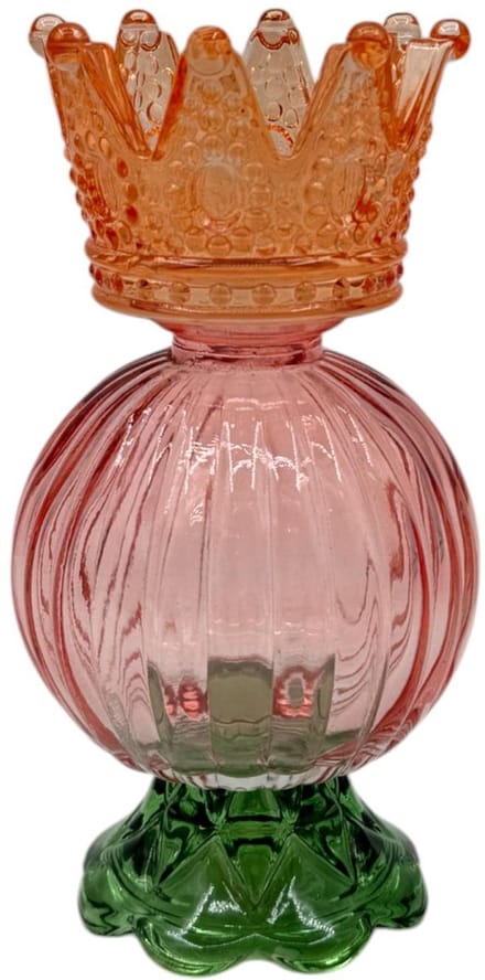 Kandelaar met kroon oranje 8x15,5cm