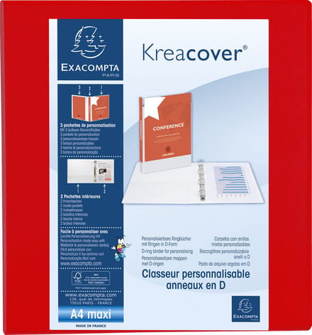 Exacompta 10x Kreacover Ringband in PP met 4 D-ringen van 60mm - A4 maxi - Rood - 51845RE