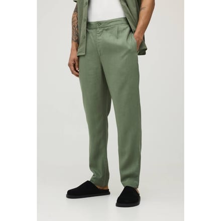 Slim Fit Half & Half Waist Linen Blend Trouser | Olive | Size Medium