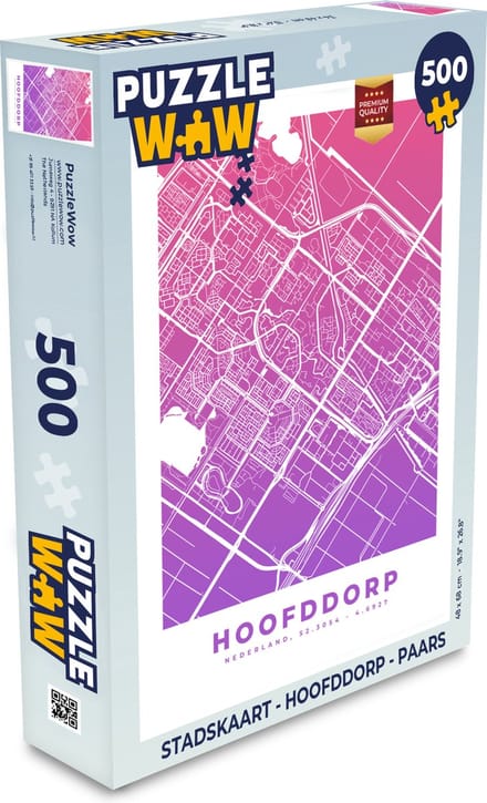 Puzzel Stadskaart - Hoofddorp - Paars - Legpuzzel - Puzzel 500 stukjes - Plattegrond