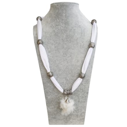 Fako Bijoux® - Halsketting - Pluizenbol - 90cm - Wit