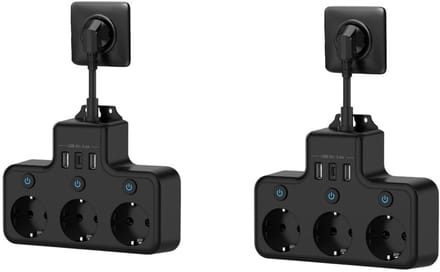 2 packs,3 Compartiment Socket -adapter Meerdere plug met schakelaar, distributiekern Socket, Socket -adapterwandmontage, Socket Strip met USB, afzonderlijk schakelbaar
