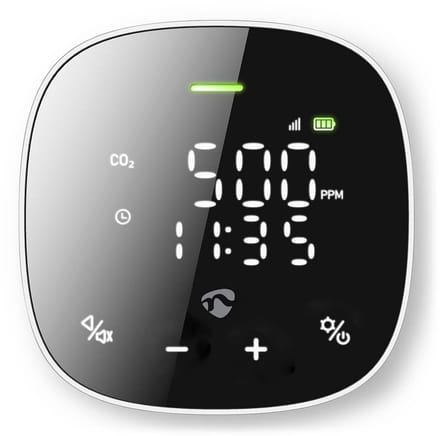 Luchtkwaliteitsmonitor - Binnenklimaat Sensor - Gezond Leven - Wi-Fi Connectiviteit - CO2 Vochtigheid Temperatuur - Zwart Wit