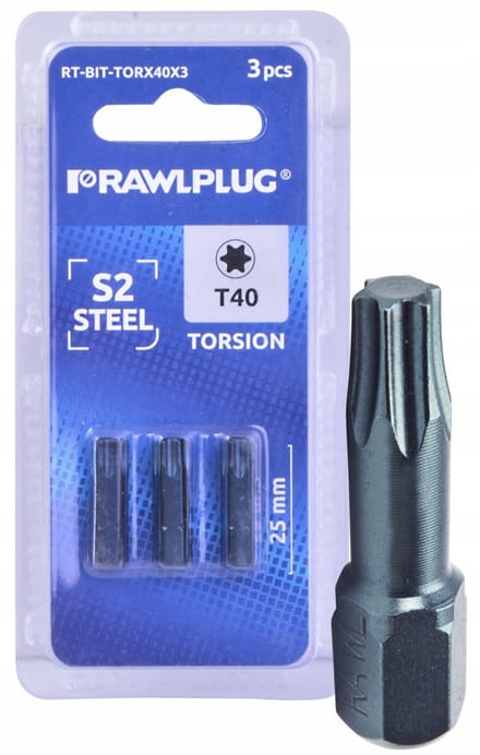 Rawlplug Torx T40 Bits 25mm - 3 Stuks